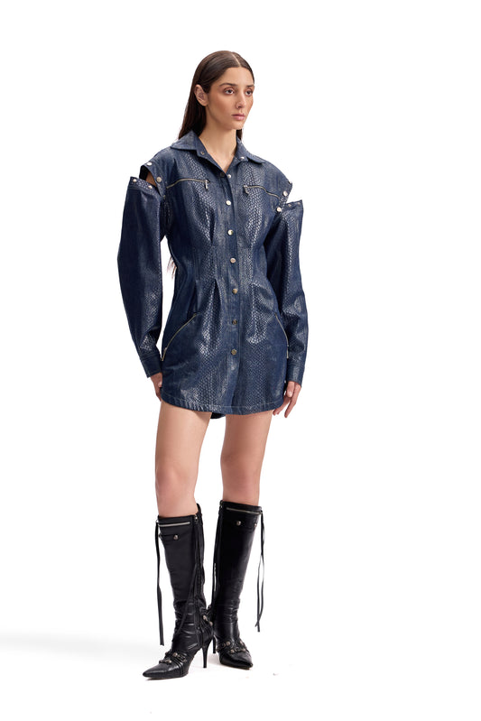 Serpentine Foil Trucker Shirt Dress