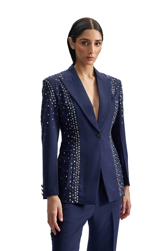 Stud-Armour Tailored Navy Jacket