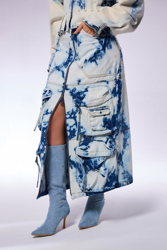 Iced Wash Denim Cargo Skirt