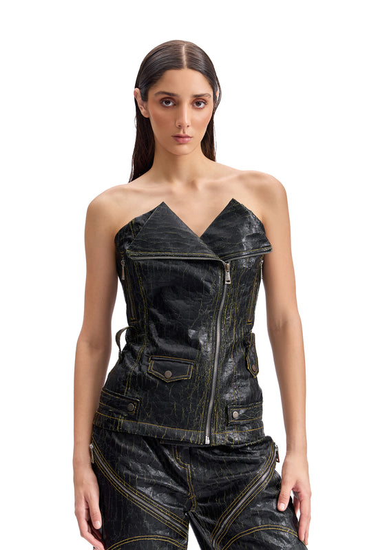 Cracked Leather Biker Corset