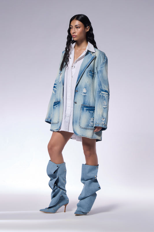 Distressed Denim Blazer