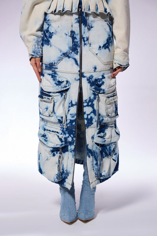 Iced Wash Denim Cargo Skirt