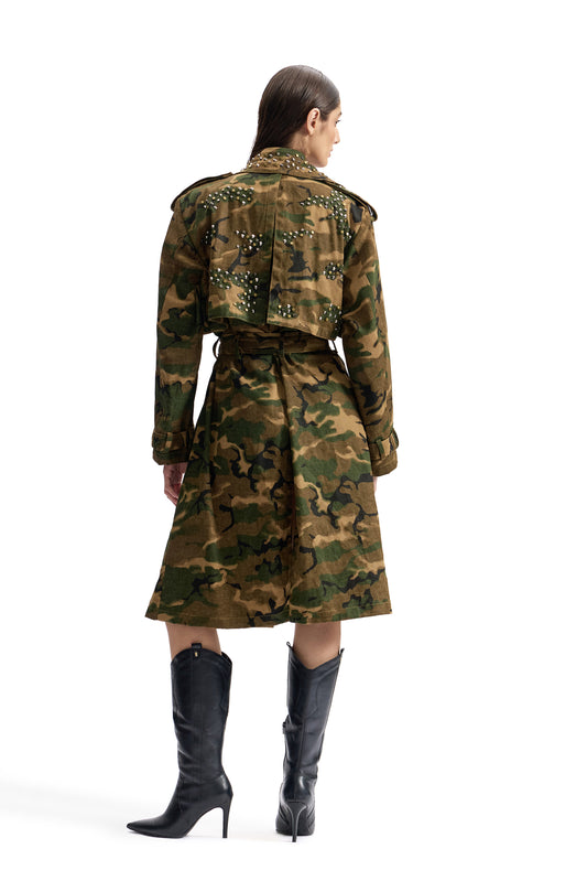 Studded Camo Trench