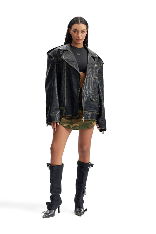 Cracked Leather Biker Jacket