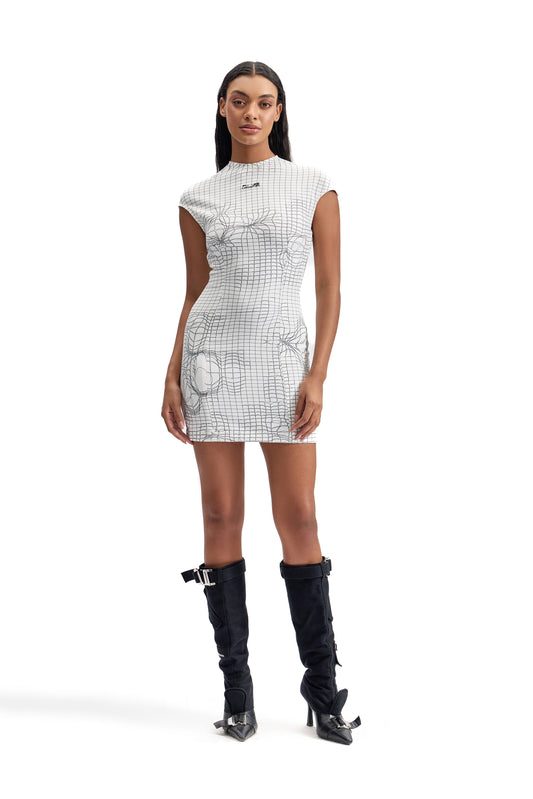 Entangled mesh tactical mini dress