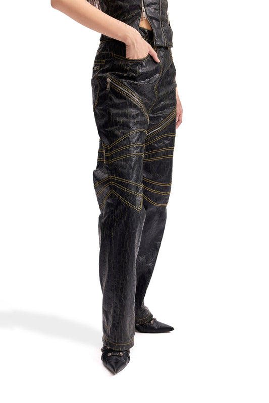 Cracked Leather Biker Pants