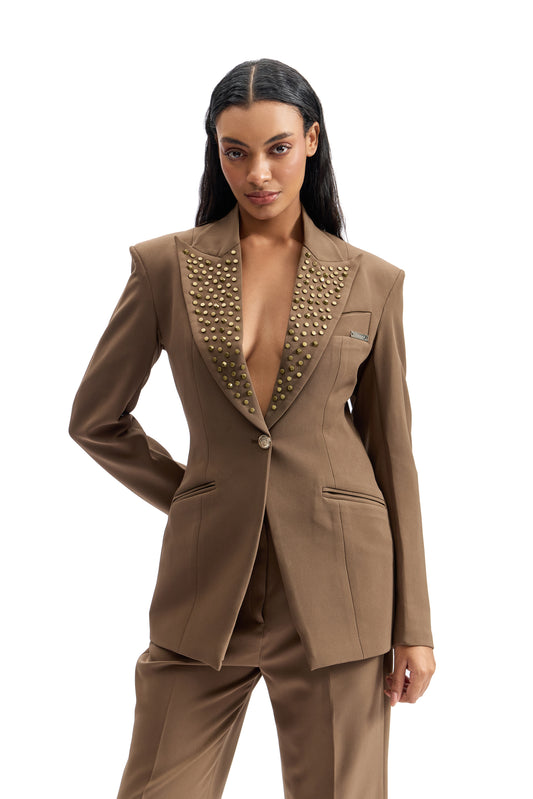 Studded Lapel Power Blazer