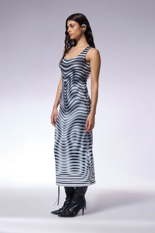 Optic grey Midi Trompe l’Oeil Print Dress