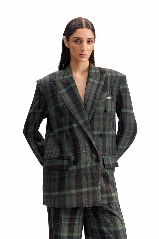 Distorted Plaid Power Blazer