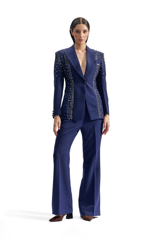 Stud-Armour Tailored Navy Jacket