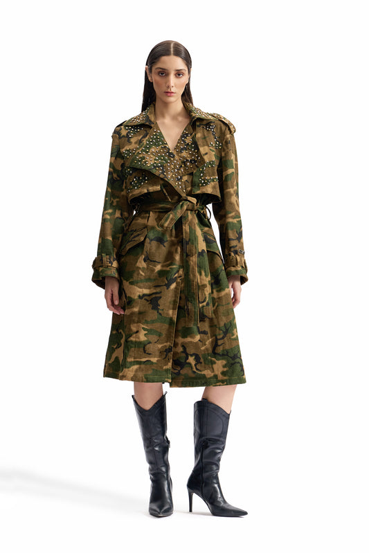 Studded Camo Trench