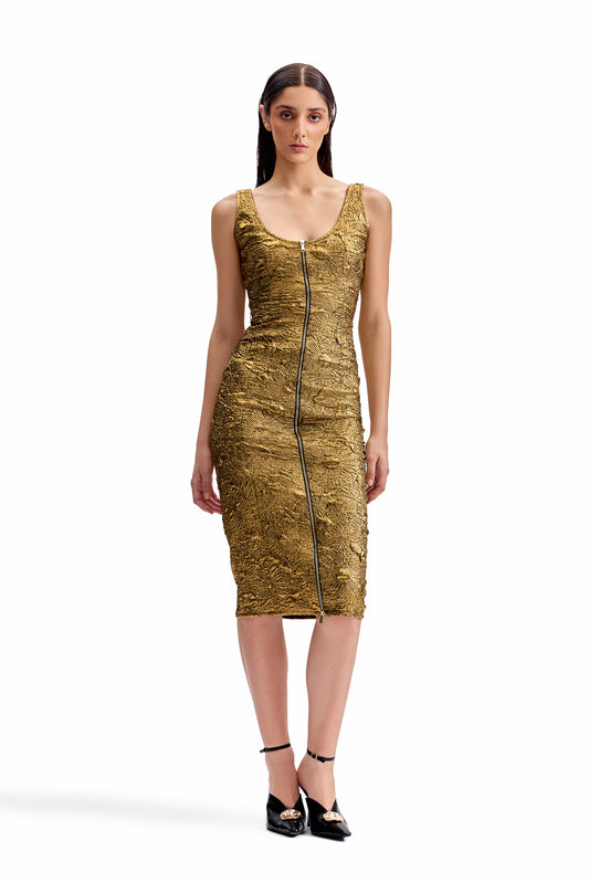 Antique Gold Front-Zip Dress