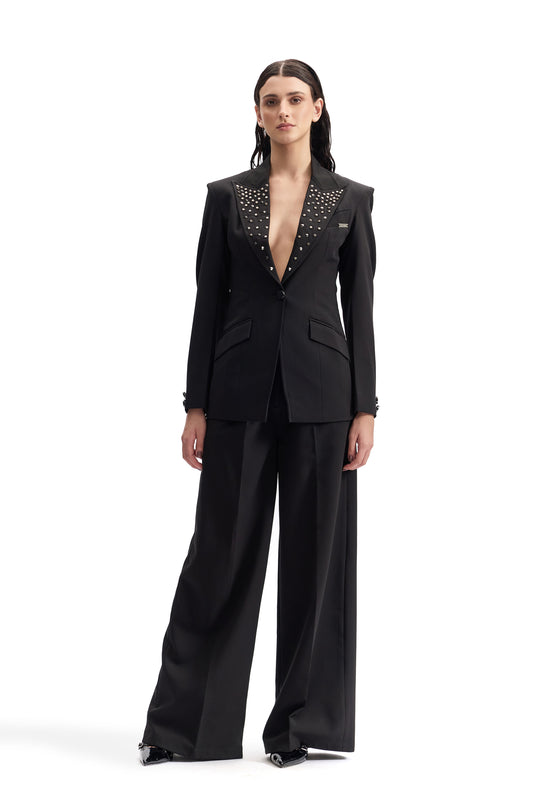 Studded Lapel Obsidian Power Suit