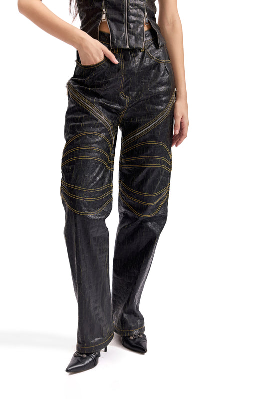 Cracked Leather Biker Pants