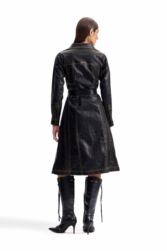 Cracked Leather Midi Shirt Dress