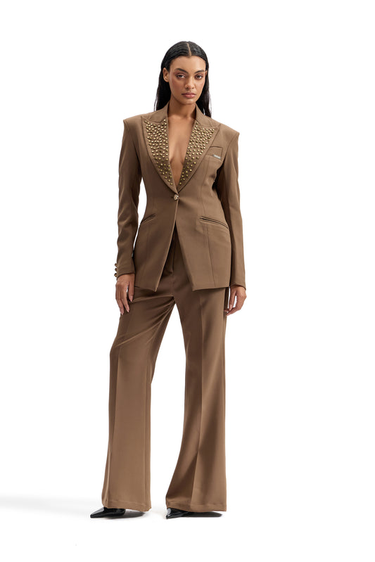 Studded Lapel Power Blazer