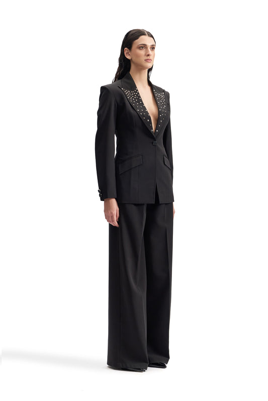Studded Lapel Obsidian Power Suit